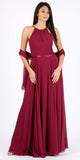 A-Line Long Halter Style Formal Dress Burgundy