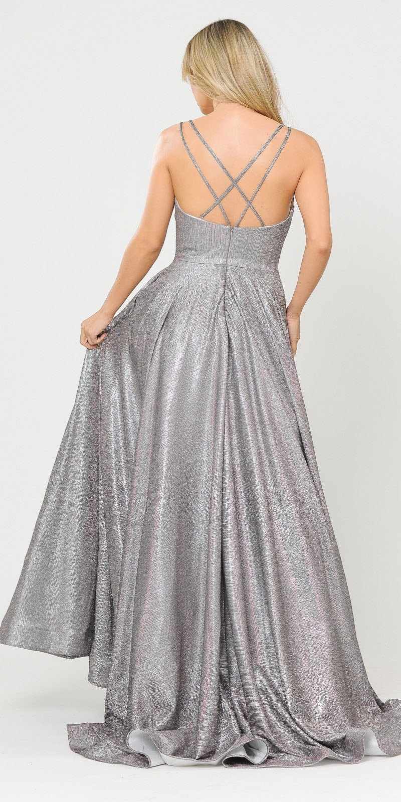 Magenta/Silver Long Prom Dress with Criss-Cross Back 