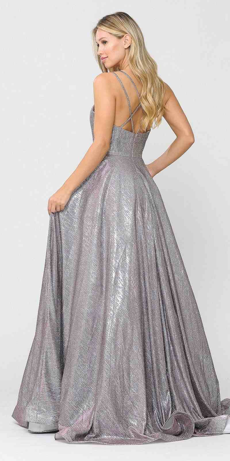 Long Glitter Prom Dress with Pockets Magenta