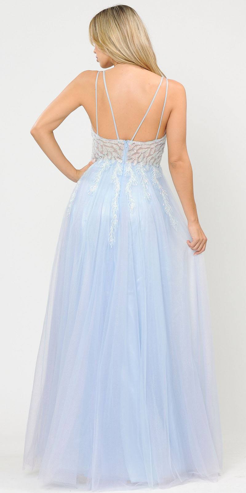 Poly USA 8718 Blue Embellished Bodice Long Prom Dress