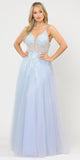 Poly USA 8718 Blue Embellished Bodice Long Prom Dress
