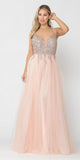 Poly USA 8718 Rose Gold Embellished Bodice Long Prom Dress