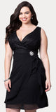 Short Formal Black Dress V-Neck Lace Chiffon 3/4 Sleeve Jacket
