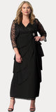 Black V-Neck Long Dress Empire Lace Chiffon Include Lace Jacket