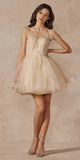 Juliet 881 Feather Straps Sheer Bodice Short A-line Tulle Dress