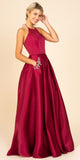 Eureka 8822 Burgundy Halter Long Prom Dress With Pockets