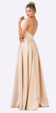 Champagne Halter Long Prom Dress With Pockets