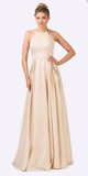Champagne Halter Long Prom Dress With Pockets