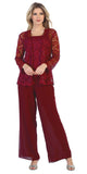 Sally Fashion 8850 Burgundy Pant Set Includes Jacket and Top