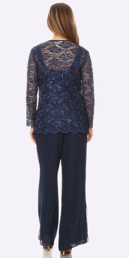 Sally Fashion 8850 Navy Blue Pant Set Includes Jacket and Top No Jacket