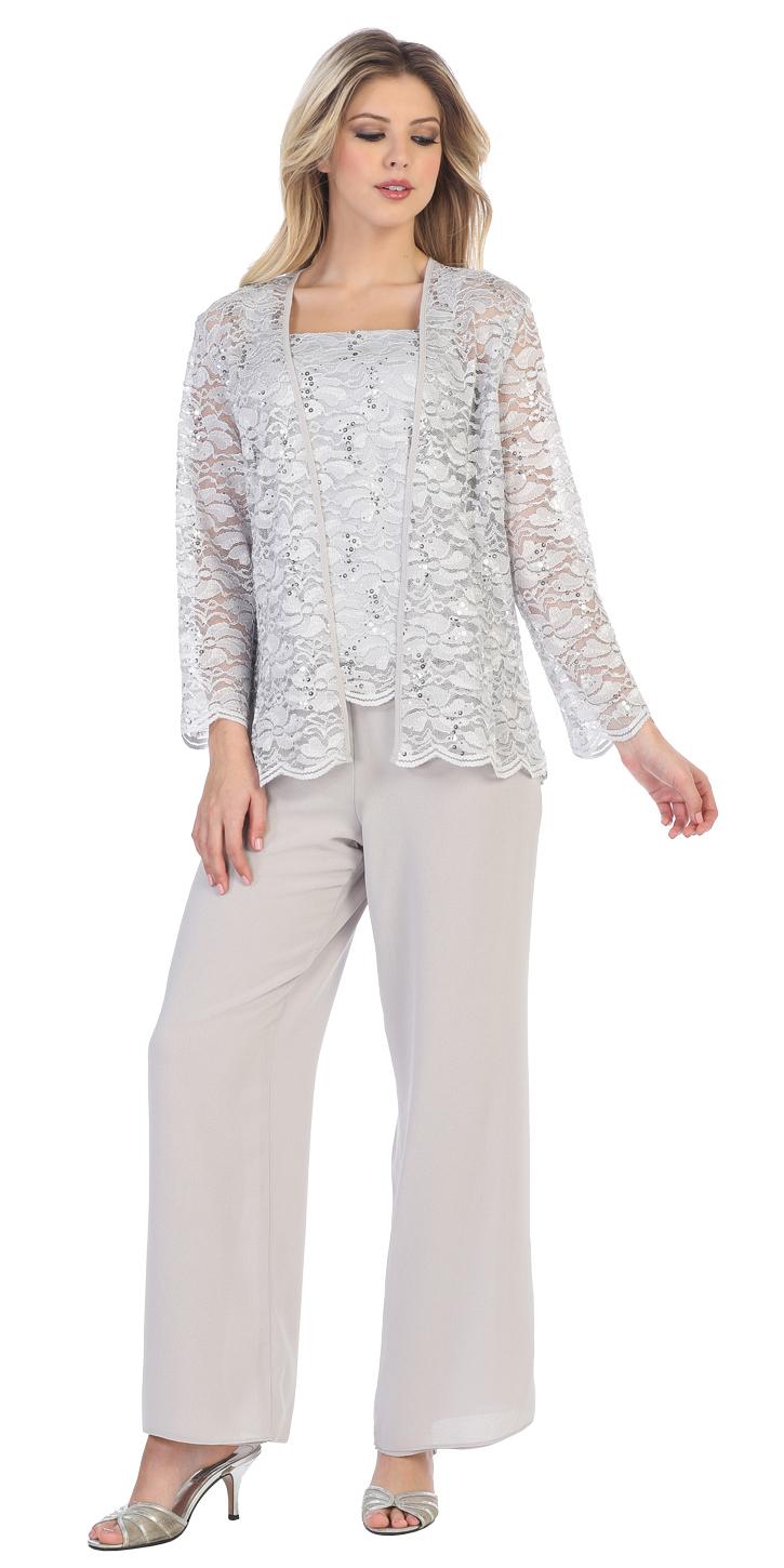 Sally Fashion 8850 Silver Pant Set Includes Jacket and Top