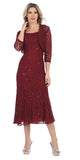 Burgundy Tea-Length Semi-Formal Dress with Lace Bolero Jacket