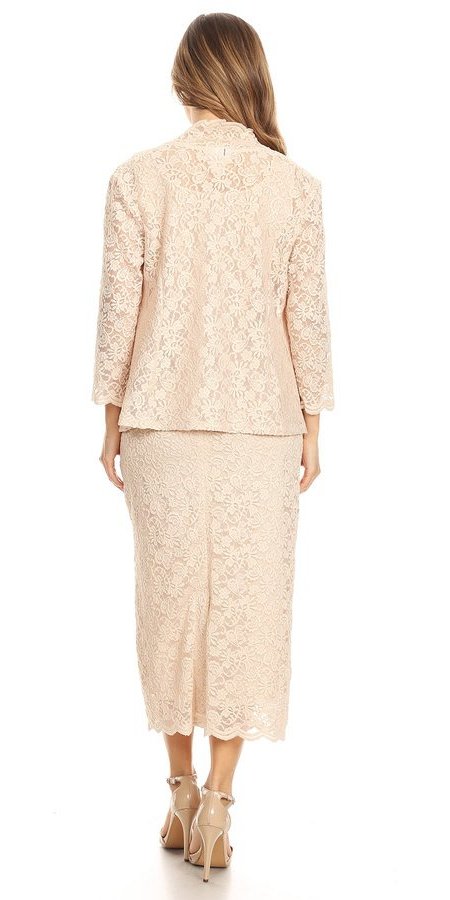 Tea-Length Khaki Lace Formal Dress with Long Sleeve Bolero