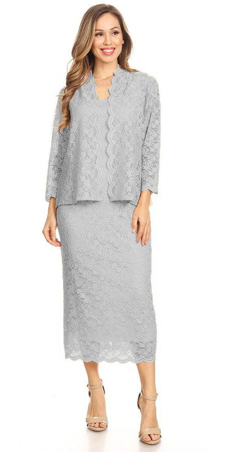 Sally Fashion USA 8874 Tea-Length Lace Dress with Long Sleeve Bolero