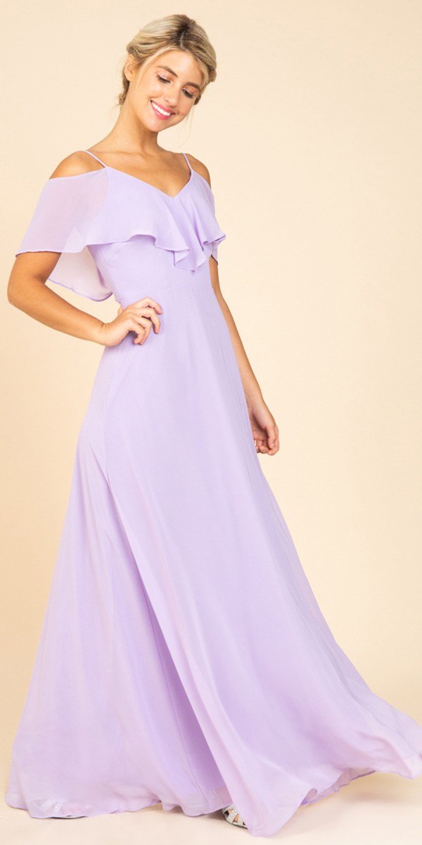 Fashion Eureka 8877 Ruffled Cold-Shoulder Long Bridesmaids Dress Lilac