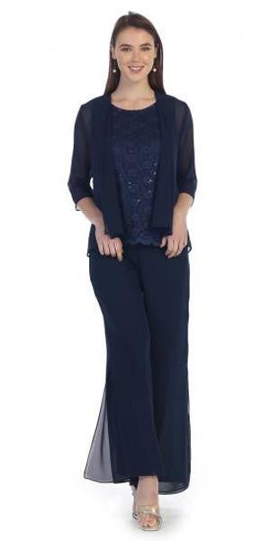 Sally Fashion 8844 Navy  Pant Set Includes Jacket and Top