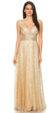 Fashion Eureka 9005 Gold Glitter Mesh A-Line Long Prom Dress V-Neck