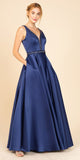 Eureka Fashion 9010 Embellished Long Prom Dress V-Neck with Pockets Navy Blue