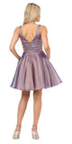 Poly USA 9018 V-Neck and Back Homecoming Short Dress with Pockets Brown/Royal