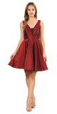 Poly USA 9018 V-Neck and Back Homecoming Short Dress with Pockets Burgundy