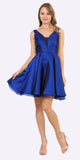 Poly USA 9018 V-Neck and Back Homecoming Short Dress with Pockets Royal Blue