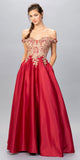 Eureka Fashion 9027 Burgundy Off-Shoulder Long Prom Dress with Pockets