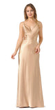 V-Neck Long Formal Dress with Spaghetti Strap Gold