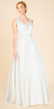 V-Neck and Back Beaded Waist Off White Long Prom Dress