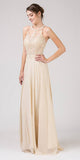 Illusion Neckline Long Formal Dress Champagne