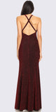 Eureka Fashion 9119 High-Neck Burgundy Glitter Long Formal Dress with Slit