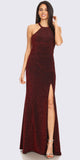 Eureka Fashion 9119 High-Neck Burgundy Glitter Long Formal Dress with Slit