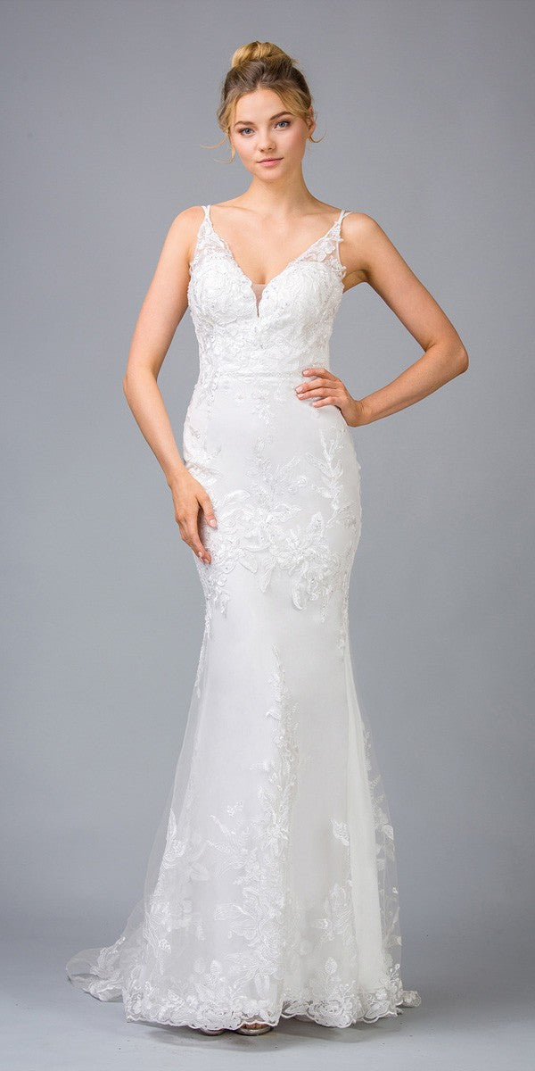 Mermaid Off White Long Wedding Dress with Appliques