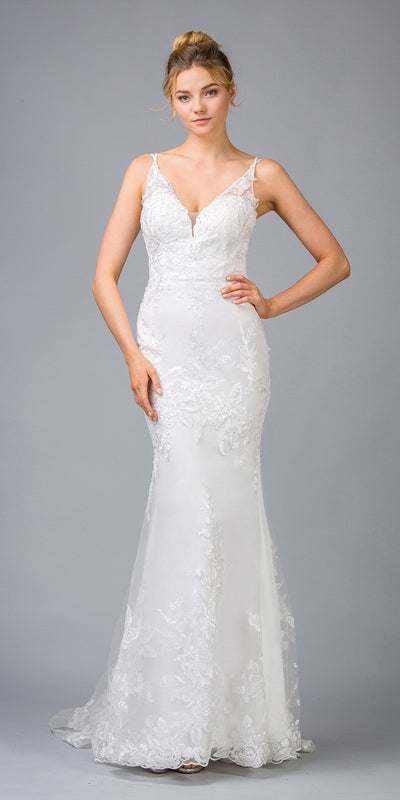 Mermaid Off White Long Wedding Dress with Appliques