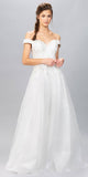 Off-Shoulder Appliqued Bodice Long Formal Dress Off White