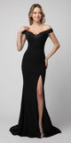 Off-Shoulder Mermaid Long Prom Dress Black with Slit