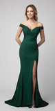 Off-Shoulder Mermaid Long Prom Dress Emerald Green with Slit