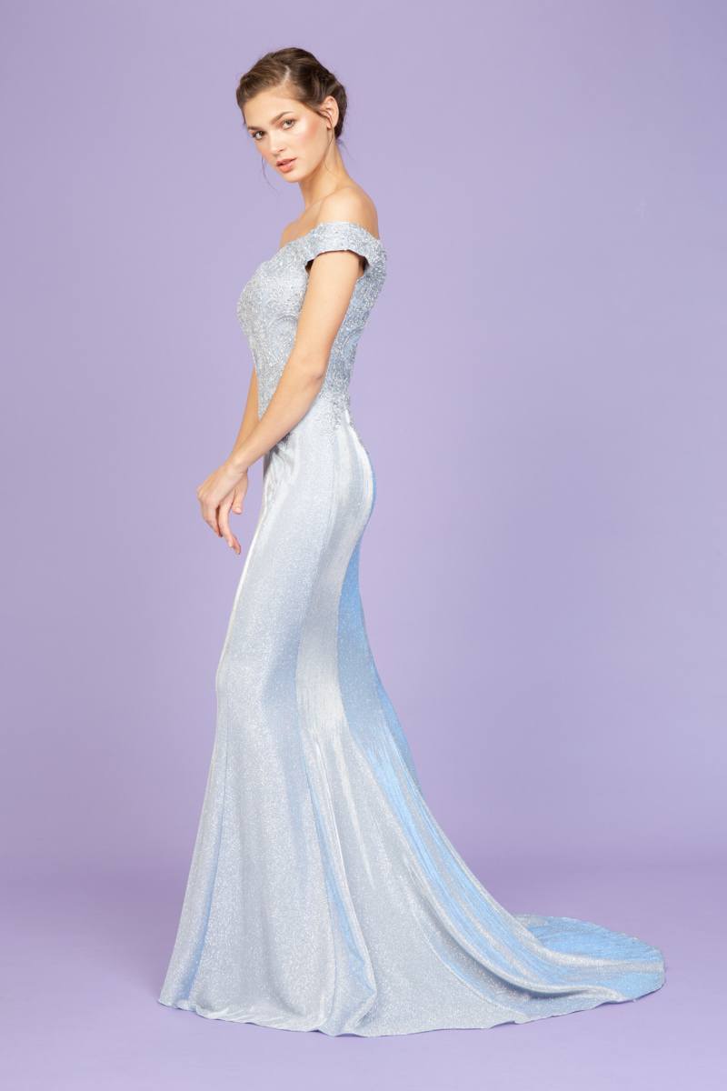Corset Back Off-Shoulder Mermaid Long Prom Dress Ice Blue