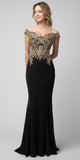 Off-Shoulder Black Appliqued Long Prom Dress