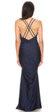 Eureka Fashion 9333 Navy Blue Fit and Flare Evening Gown with Slit 