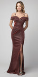 Cold-Shoulder Metallic Long Mermaid Prom Dress Burgundy
