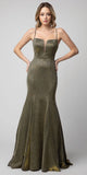 Metallic Olive Long Prom Dress Lace-Up Back          