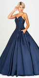 Appliqued Navy Blue Quinceanera Gown with Pockets