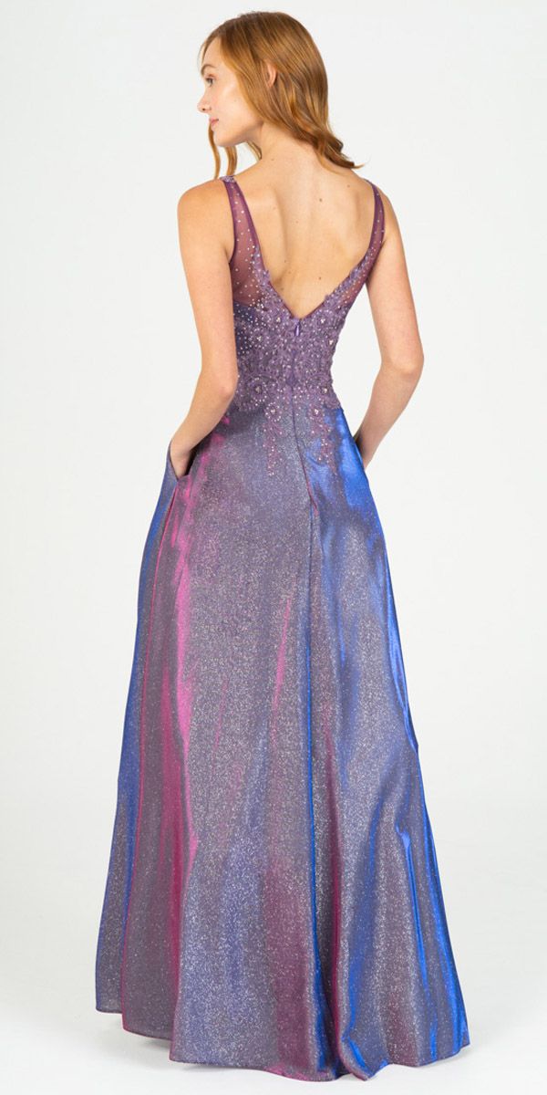 Eureka Fashion 9606 Purple Shimmering Long Prom Dress Appliqued Bodice