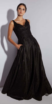 Eureka 9606 Shimmering Long Dress Appliqued Bodice