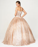 Off-Shoulder Glitter Prom Ball Gown Rose Gold