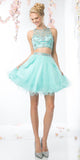 Cinderella Divine 975 Two Piece Illusion Beaded Crop Top Mint Tulle Homecoming Dress