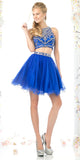 Cinderella Divine 975 Two Piece Illusion Beaded Crop Top Royal Blue Tulle Homecoming Dress