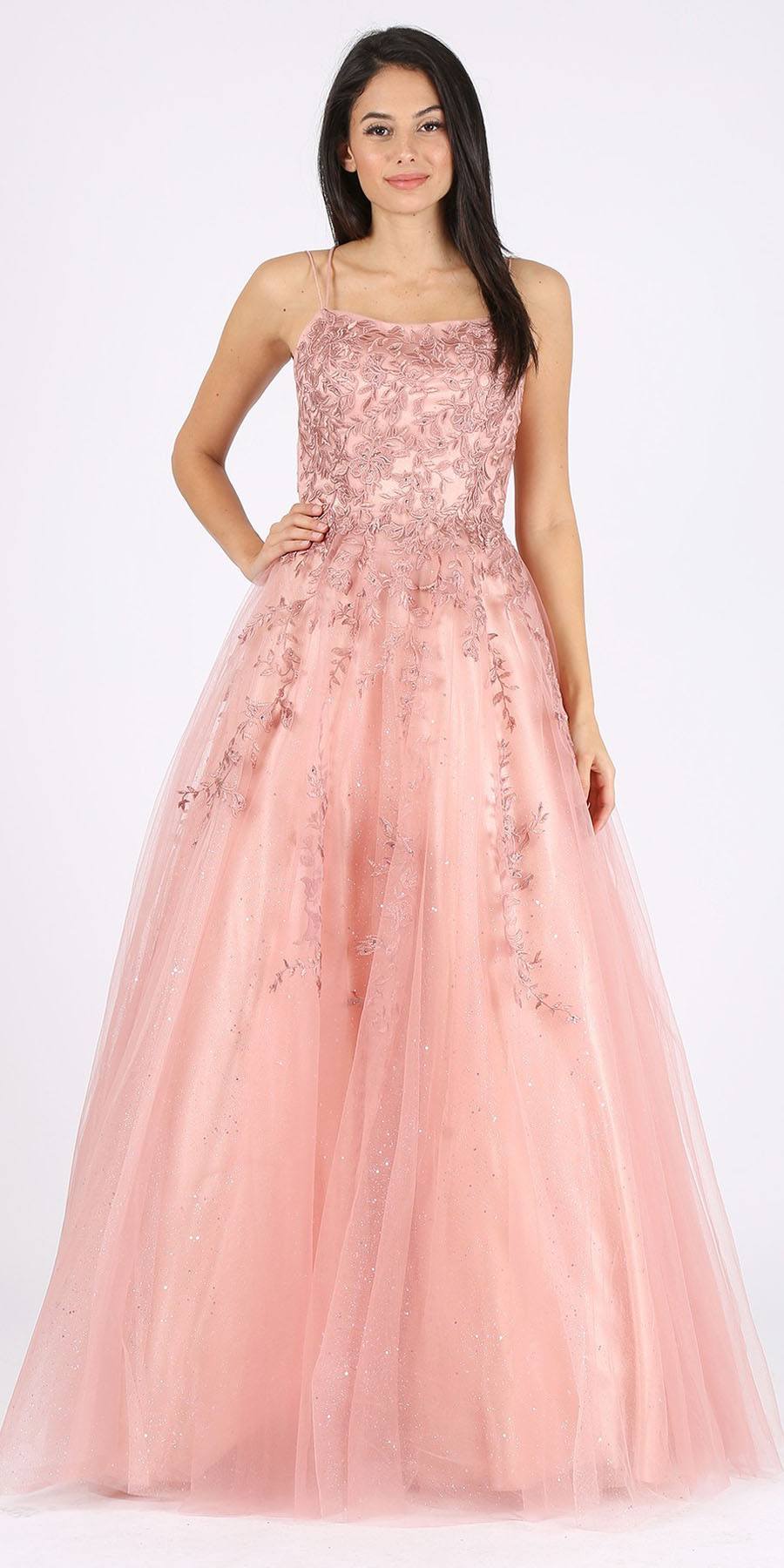 Eureka Fashion 9757 Appliqued Dusty Rose Prom Ball Gown Lace-Up Back