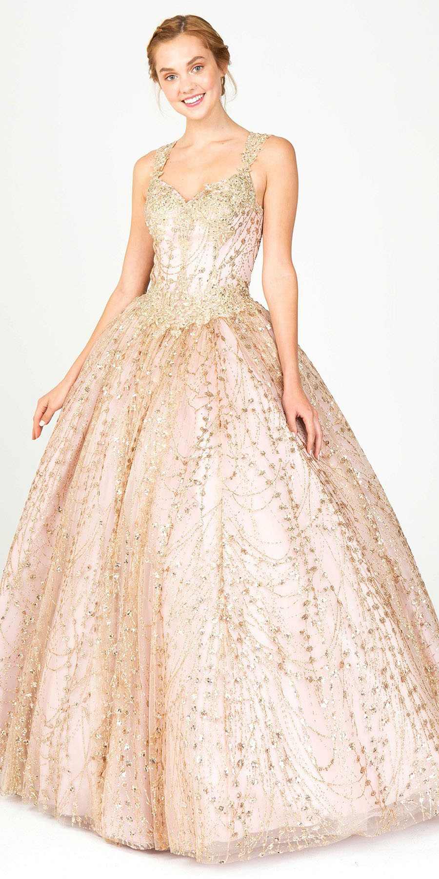 Cut-Out Lace-Up Back Rose Gold Prom Ball Gown