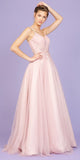 Glitter-Mesh Dusty Rose Long Prom Dress with Appliques